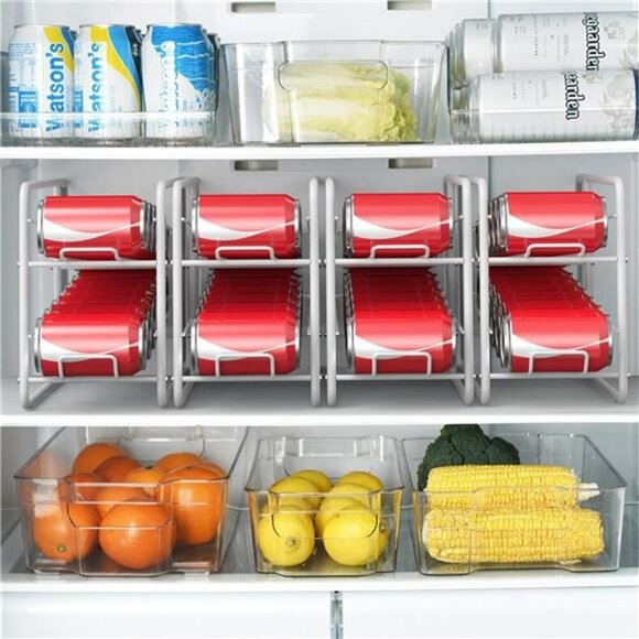Can Dispenser Rack Stackable Organizer for Pantry Kitchen Cabinet 4 Pack White - Picture 7 of 8